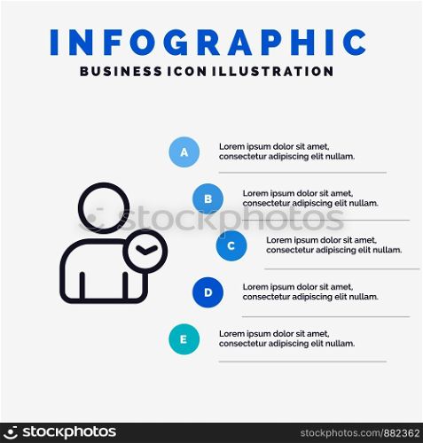 Man, User, Time, Basic Line icon with 5 steps presentation infographics Background