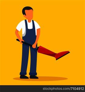Man vacuum cleaner concept background. Flat illustration of man vacuum cleaner vector concept background for web design. Man vacuum cleaner concept background, flat style