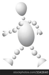 Man walking. Abstract 3d-human series from balls. Variant of white isolated on white background. A fully editable vector illustration for your design.