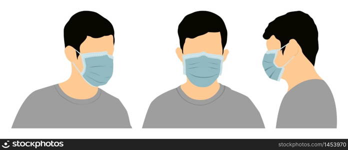 man wear medical mask with flat color design