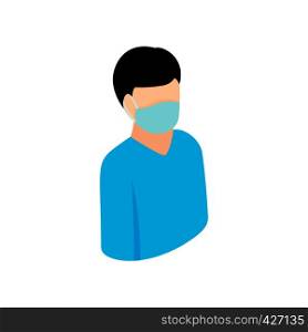 Man wearing a protection mask isometric 3d icon. Man in blue uniform on a white. Man wearing a protection mask