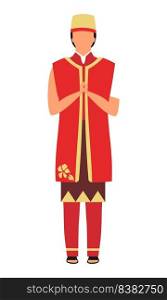 Man wearing folk costume semi flat color vector character. Standing figure. Full body person on white. Traditional balinese dress simple cartoon style illustration for web graphic design and animation. Man wearing folk costume semi flat color vector character