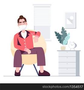 Man wearing mask stay at home work from home quarantine concept. coronavirus covid-19 outbreak. health care and medical flat character abstract people vector.
