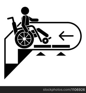 Man wheelchair down escalator icon. Simple illustration of man wheelchair down escalator vector icon for web design isolated on white background. Man wheelchair down escalator icon, simple style
