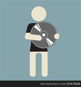 man wholding huge CD or DVD