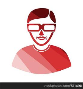 Man with 3d glasses icon. Flat color design. Vector illustration.