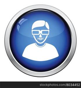 Man with 3d glasses icon. Glossy button design. Vector illustration.