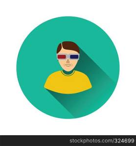 Man with 3d glasses icon on gray background, round shadow. Vector illustration.