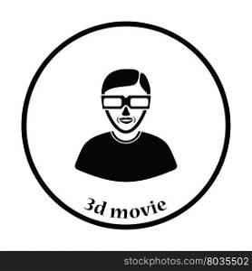 Man with 3d glasses icon. Thin circle design. Vector illustration.