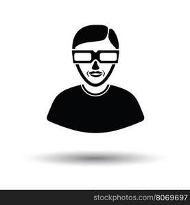 Man with 3d glasses icon. White background with shadow design. Vector illustration.