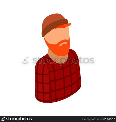 Man with a beard in a hat icon in isometric 3d style on a white background. Man with a beard in a hat icon, isometric 3d style