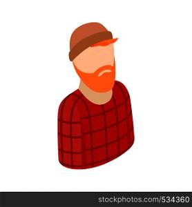 Man with a beard in a hat icon in isometric 3d style on a white background. Man with a beard in a hat icon, isometric 3d style