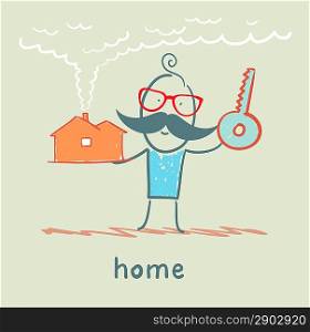 man with a house and key