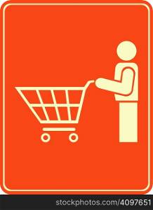 Man with a shopping trolley - vector sign, pictogram.