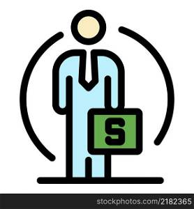 Man with a suitcase of money icon. Outline man with a suitcase of money vector icon color flat isolated. Man with a suitcase of money icon color outline vector