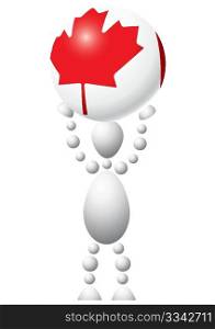 Man with ball as Canada flag. Abstract 3d-human series from balls. Variant of white isolated on white background. A fully editable vector illustration for your design.