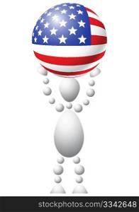 Man with ball as US flag. Abstract 3d-human series from balls. Variant of white isolated on white background. A fully editable vector illustration for your design.