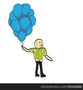 man with balloons happy day rejoices illustration