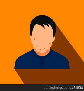 Man with bee stings flat icon. Bitten man by bees on an orange background. Man with bee stings icon