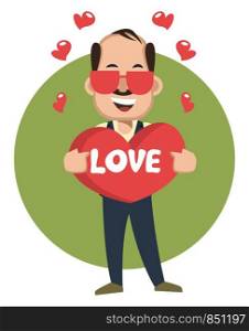 Man with big heart, illustration, vector on white background.