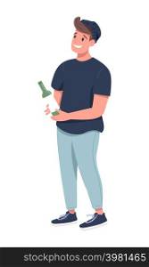 Man with bottle of wine semi flat color vector character. Standing figure. Full body person on white. Buying alcohol for party simple cartoon style illustration for web graphic design and animation. Man with bottle of wine semi flat color vector character