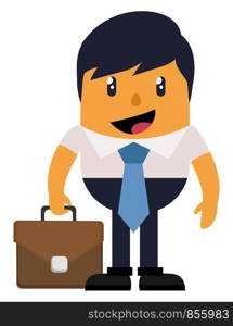 Man with briefcase, illustration, vector on white background.