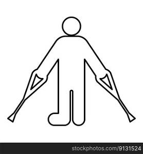 Man with broken leg crutch cane gypsum foot stick using sticks person crutches trauma concept contour outline line icon black color vector illustration image thin flat style simple. Man with broken leg crutch cane gypsum foot stick using sticks person crutches trauma concept contour outline line icon black color vector illustration image thin flat style