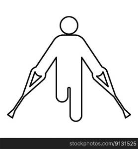 Man with broken leg crutch cane gypsum foot stick using sticks person crutches trauma concept contour outline line icon black color vector illustration image thin flat style simple. Man with broken leg crutch cane gypsum foot stick using sticks person crutches trauma concept contour outline line icon black color vector illustration image thin flat style