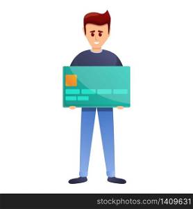 Man with card icon. Cartoon of man with card vector icon for web design isolated on white background. Man with card icon, cartoon style