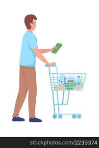 Man with cart and cash semi flat color vector character. Waiting figure. Full body person on white. Everyday situation isolated modern cartoon style illustration for graphic design and animation. Man with cart and cash semi flat color vector character