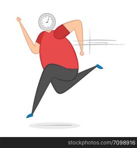 Man with clock head and running, hand-drawn vector illustration. Color outlines and colored.