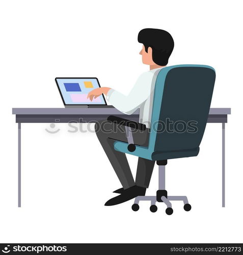 Man with computer icon cartoon vector. Online work. Business office. Man with computer icon cartoon vector. Online work