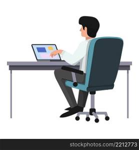 Man with computer icon cartoon vector. Online work. Business office. Man with computer icon cartoon vector. Online work