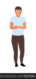 Man with crossed arms on chest semi flat color vector character. Full body person on white. Guy standing in defensive pose isolated modern cartoon style illustration for graphic design and animation. Man with crossed arms on chest semi flat color vector character