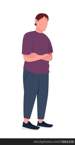 Man with crossed arms semi flat color vector character. Standing figure. Full body person on white. Stress and anxiety isolated modern cartoon style illustration for graphic design and animation. Man with crossed arms semi flat color vector character
