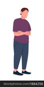 Man with crossed arms semi flat color vector character. Standing figure. Full body person on white. Stress and anxiety isolated modern cartoon style illustration for graphic design and animation. Man with crossed arms semi flat color vector character
