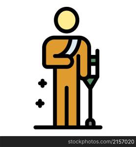 Man with crutches icon. Outline man with crutches vector icon color flat isolated. Man with crutches icon color outline vector