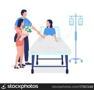Man with daughter visiting wife in hospital semi flat color vector characters. Full body people on white. Patient care isolated modern cartoon style illustration for graphic design and animation. Man with daughter visiting wife in hospital semi flat color vector characters