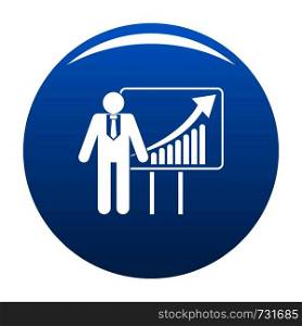 Man with diagram icon. Simplev illustration of man with diagram vector icon for any design blue. Man with diagram icon vector blue