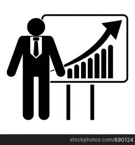 Man with diagram icon. Simplev illustration of man with diagram vector icon for web. Man with diagram icon, simple style