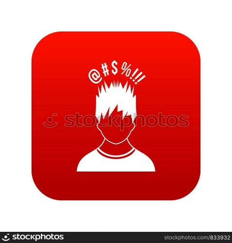 Man with different signs over his head icon digital red for any design isolated on white vector illustration. Man with different signs over his head icon digital red