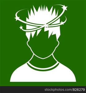 Man with dizziness icon white isolated on green background. Vector illustration. Man with dizziness icon green