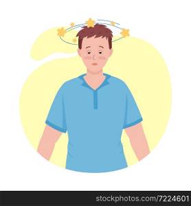 Man with dizziness semi flat color vector character. Posing figure. Full body person on white. Post covid syndrome isolated modern cartoon style illustration for graphic design and animation. Man with dizziness semi flat color vector character