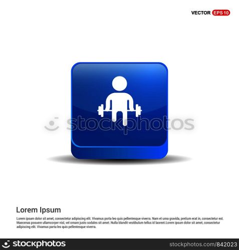 Man with dumbbell Icon - 3d Blue Button.
