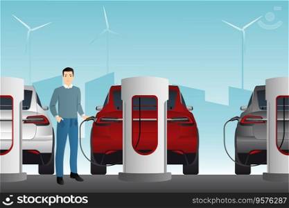 Man with electric car vector image