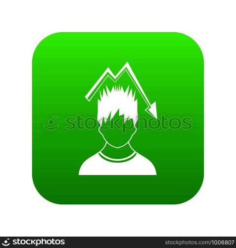 Man with falling red graph over head icon digital green for any design isolated on white vector illustration. Man with falling red graph over head icon digital green