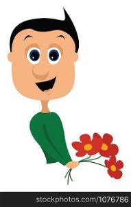 Man with flowers, illustration, vector on white background.