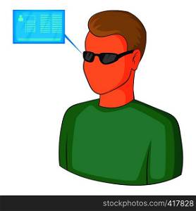 Man with future high tech smart glasses icon. Cartoon illustration of man with future high tech smart glasses vector icon for web. Man with future high tech smart glasses icon