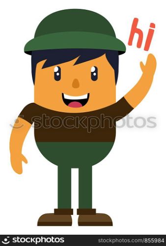 Man with green hat, illustration, vector on white background.