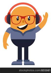Man with headphones, illustration, vector on white background.